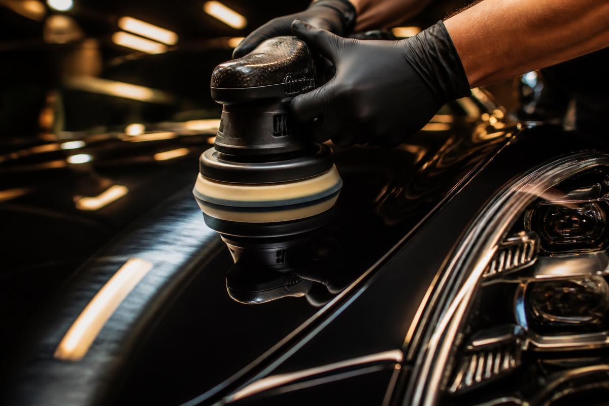 Black luxury vehicle during paint correction