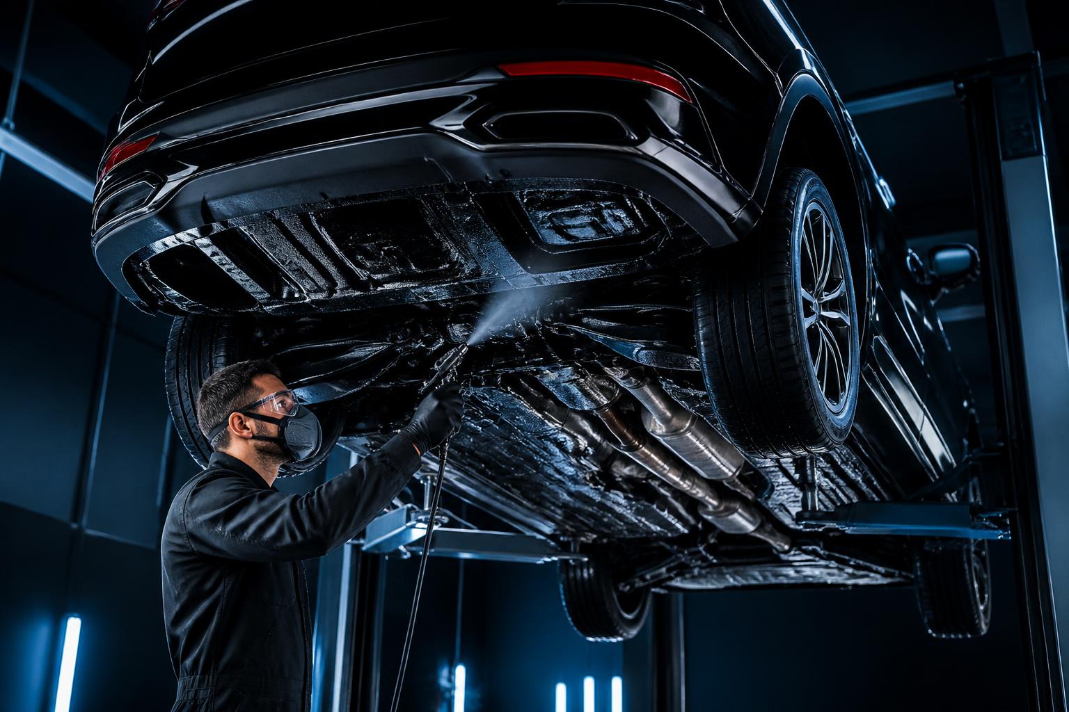 Undercoating performed on a luxury vehicle